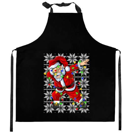 Dabbing Santa Christmas Lights Kitchen Aprons