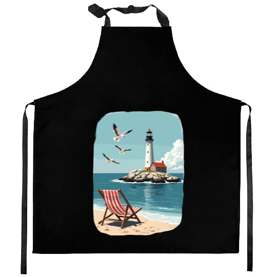 Deck Chair Beach chair and lighthouse ocean scene Kitchen Aprons