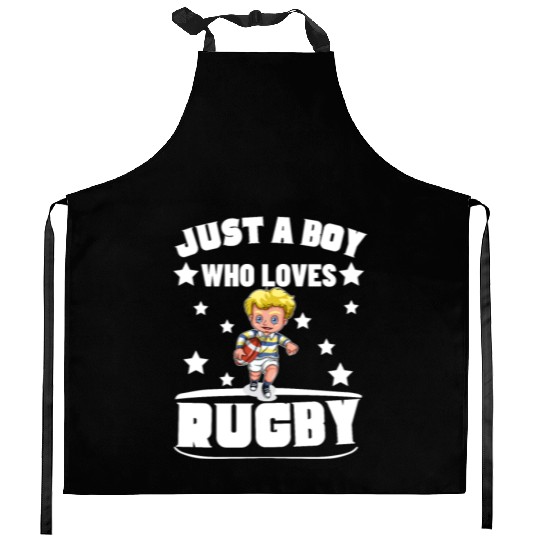 Rugby Player Just A Boy Who Loves Rugby Kitchen Aprons