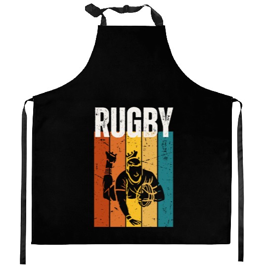 Rugby Player Vintage Retro 70s Design Rugby Kitchen Aprons