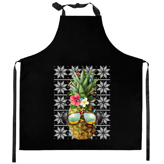 Pineapple Christmas Lights Kitchen Aprons