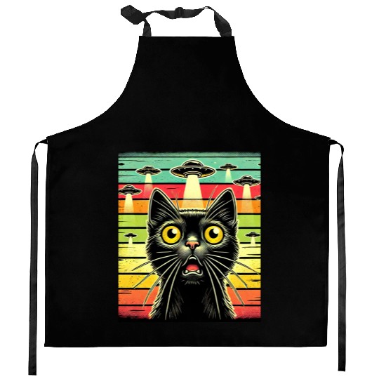 Fun Cat sunset Galaxy Cat Spaceship Alien Cat UFOs Kitchen Aprons