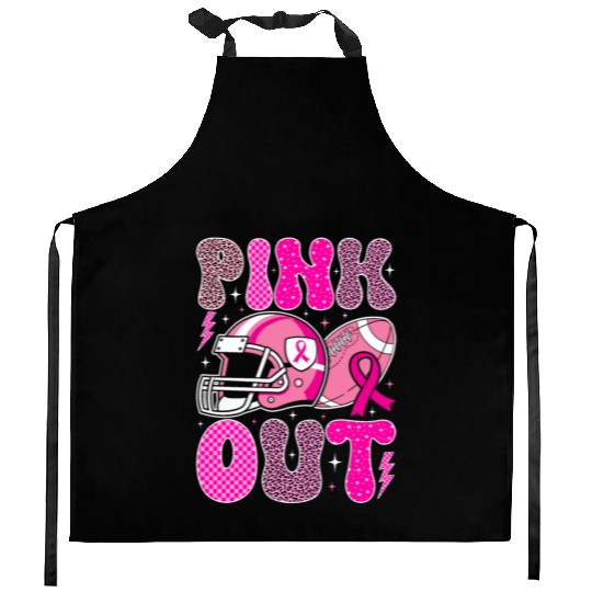 Pink Out Breast Cancer Football Mom Girls Women Kitchen Aprons