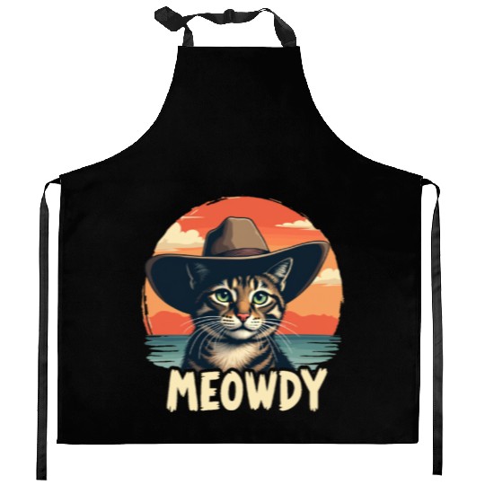 Meowdy Cowboy Cat Funny Howdy Meowdy Cowboy Cat Kitchen Aprons