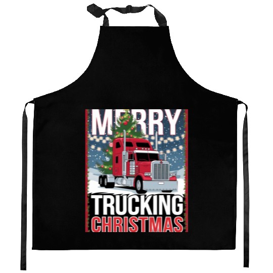 Merry Trucking Christmas Festive Semi-Truck Card Kitchen Aprons