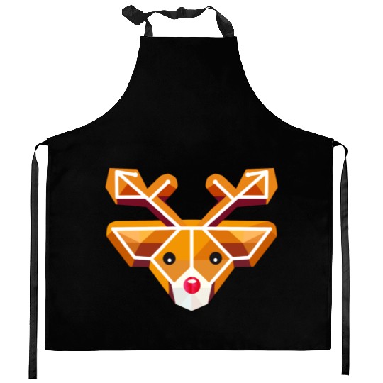 Geometric reindeer head motif in gingerbread style Kitchen Aprons