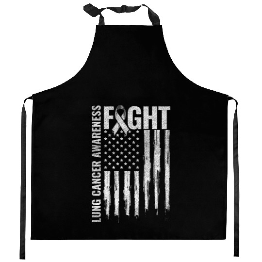 Lung Cancer Awareness White Ribbon Fight USA Flag Kitchen Aprons