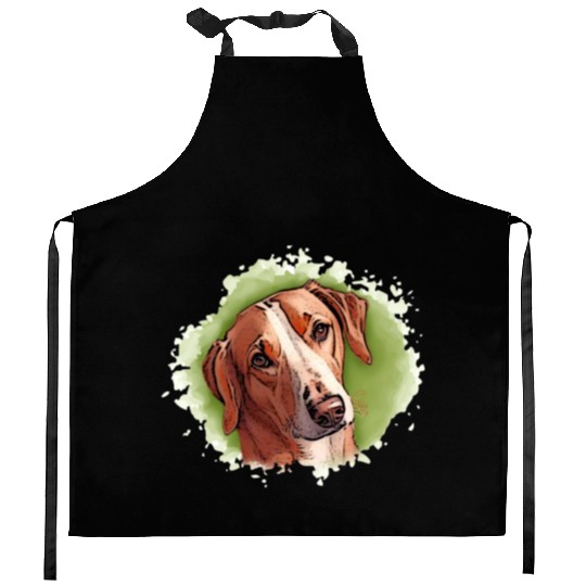 Dog SAVEBRACKE hunting dog - green watercolor Kitchen Aprons