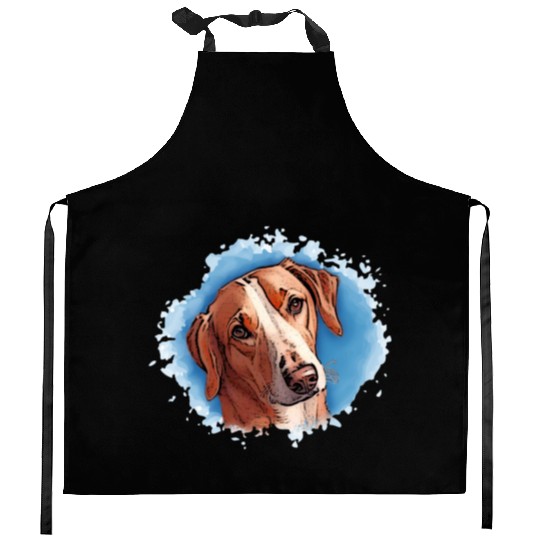 Dog SAVEBRACKE hunting dog - turquoise watercolor Kitchen Aprons