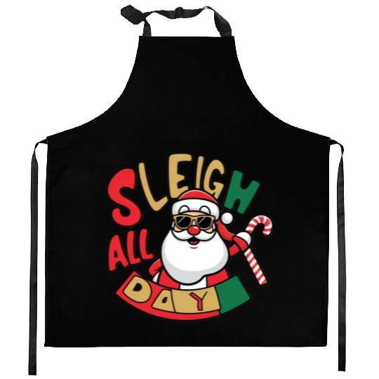 Sleigh All Day Christmas Design Kitchen Aprons