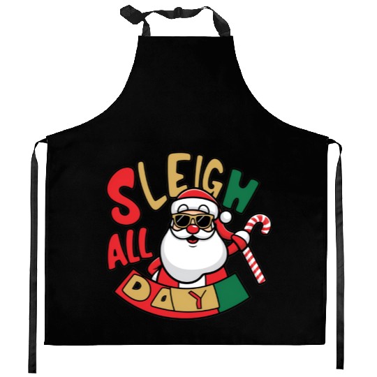 Sleigh All Day Christmas Design Kitchen Aprons