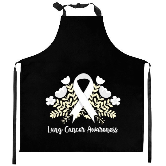 Lung Cancer Awarenss White Ribbon Floral Kitchen Aprons