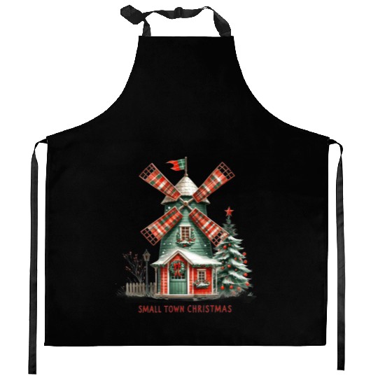 Small Town Christmas Windmill Kitchen Aprons
