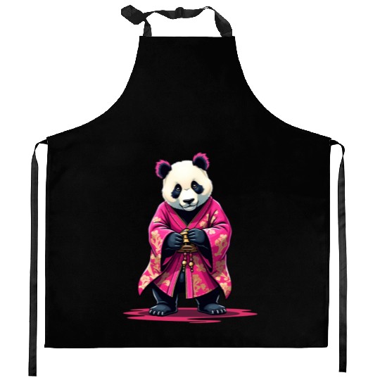 Pink Panda Japanese Style Kimono Kitchen Aprons