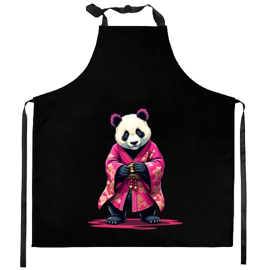Pink Panda Japanese Style Kimono Kitchen Aprons