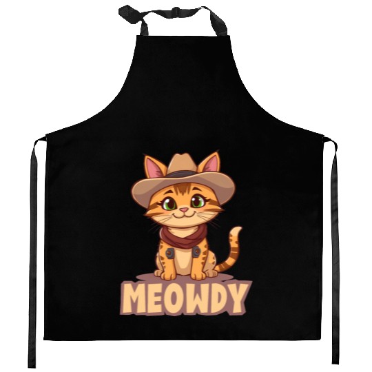 Cowboy Cat "Meowdy" Western yellow wild west cat Kitchen Aprons