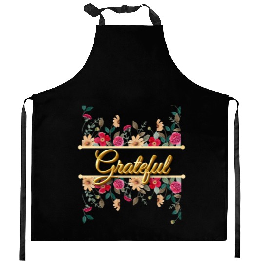 Grateful Floral, Thanksgiving Female Design Kitchen Aprons