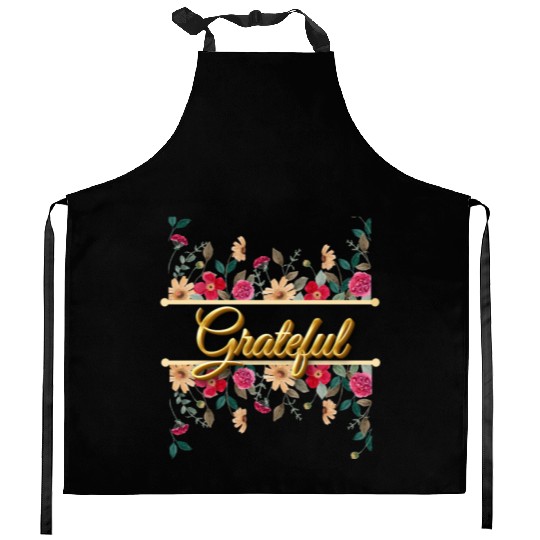 Grateful Floral, Thanksgiving Female Design Kitchen Aprons