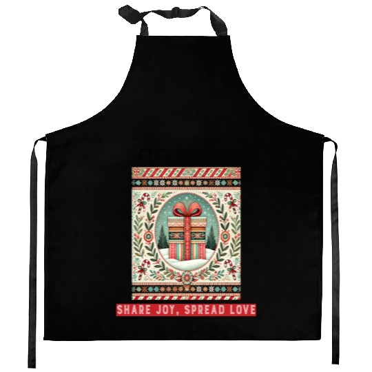Gift Season, Share Joy, Spread Love Holiday Design Kitchen Aprons