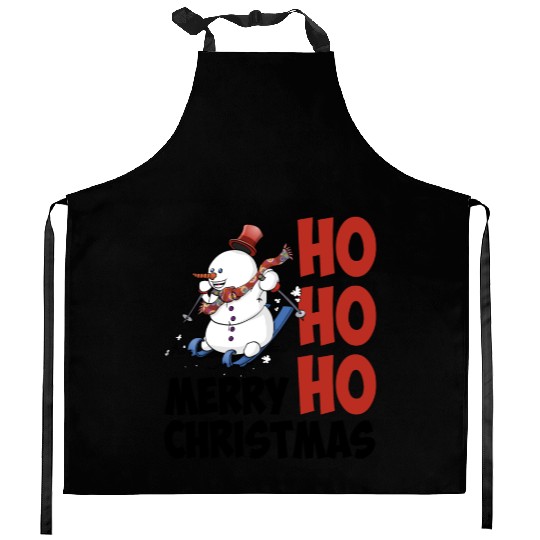 HoHoHo merry christmas, the skiing snowman Kitchen Aprons
