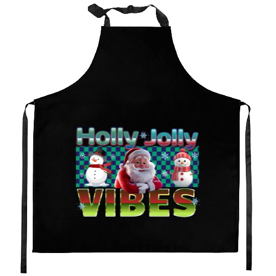 Holly Jolly Vibes Christmas Design Kitchen Aprons