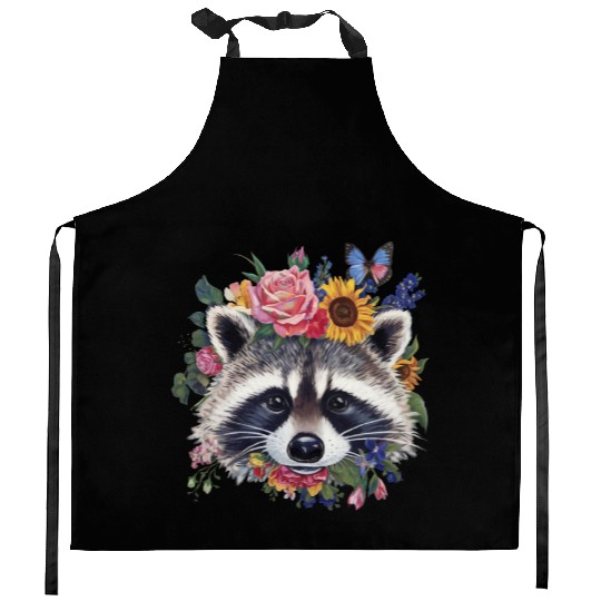 Floral Raccoon Face Raccoon Cottagecore Botanical Kitchen Aprons