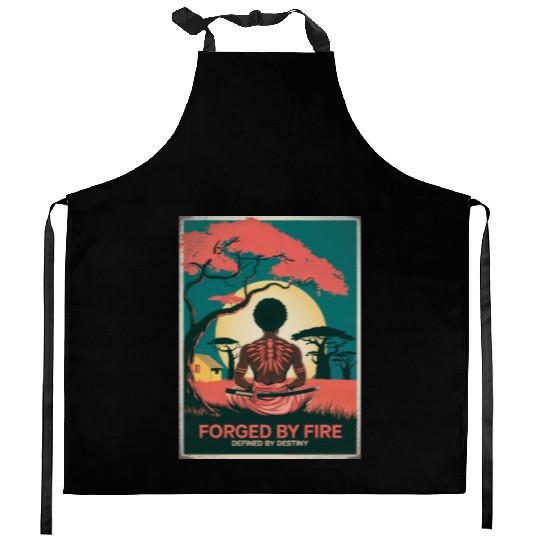 Vintage Afro Samurai Warrior - Forged By Fire Kitchen Aprons