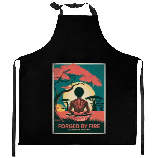 Vintage Afro Samurai Warrior - Forged By Fire Kitchen Aprons