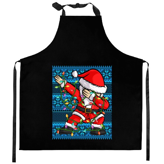 Dabbing Santa Christmas Lights Kitchen Aprons