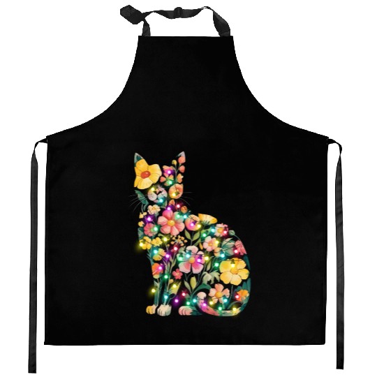 Floral Cat Silhouette nature santa christmas light Kitchen Aprons