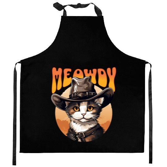 Meowdy Cowboy Cat Funny Howdy Meowdy Cowboy Cat Kitchen Aprons