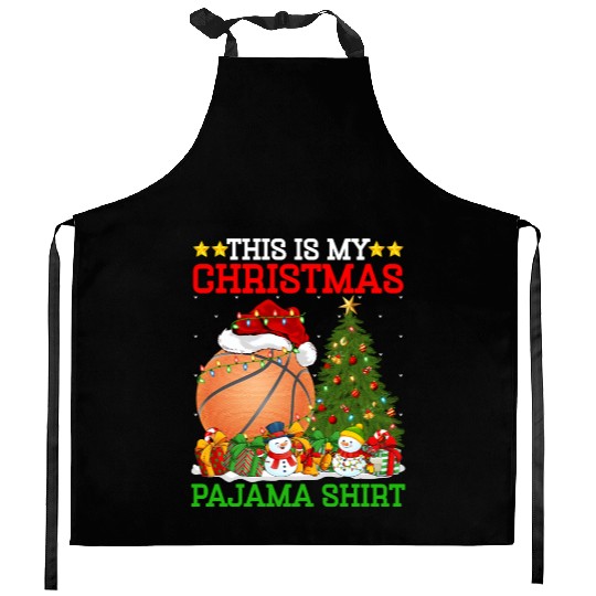 Basketball Christmas Tree Lights Kitchen Aprons