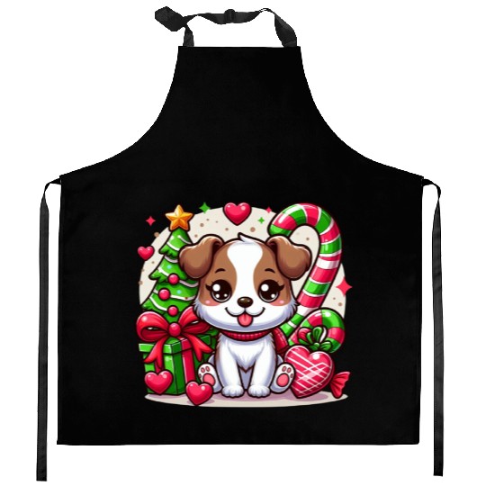 FUNNY CHRISTMAS DOG Kitchen Aprons