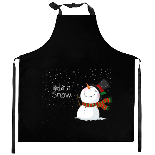 snowfall with snowman, let it snow. Kitchen Aprons