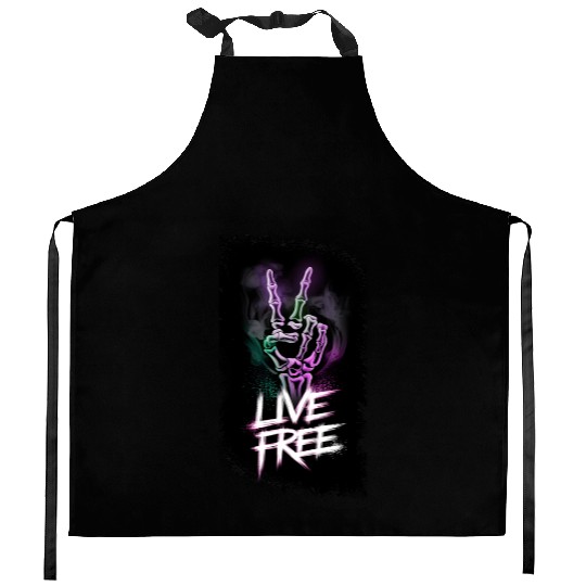 "Live Free Neon Skeleton Hand Design" Kitchen Aprons