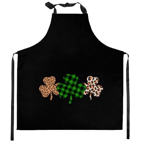 St Patricks Day Lucky Irish Green Plaid Shamrock Kitchen Aprons