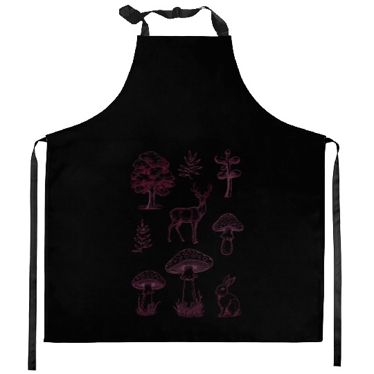 Forest life design trees, deer, mushrooms, rabbit Kitchen Aprons