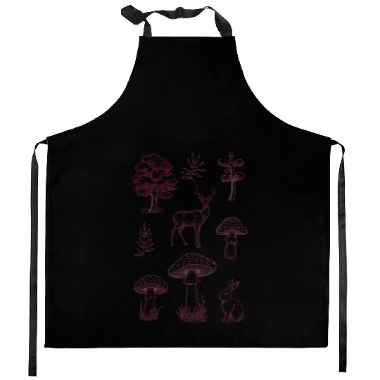 Forest life design trees, deer, mushrooms, rabbit Kitchen Aprons