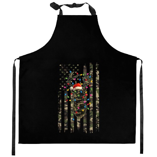 American Flag Christmas Camo Hunting Reindeer Xmas Kitchen Aprons