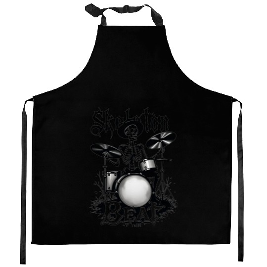 Skeleton Beat: Funny Cowboy Skeleton Playing Drums Kitchen Aprons