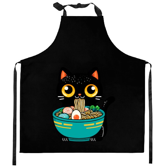 Funny Cat Eating Ramen Japanese Cat Ramen Noodles Kitchen Aprons