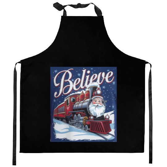 Believe Train North Pole Xmas Santa Claus Christma Kitchen Aprons