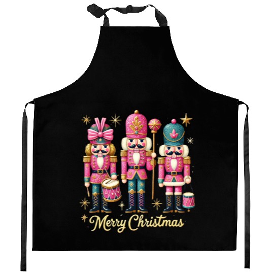 Glitter Nutcracker Friends, Merry Christmas Kitchen Aprons