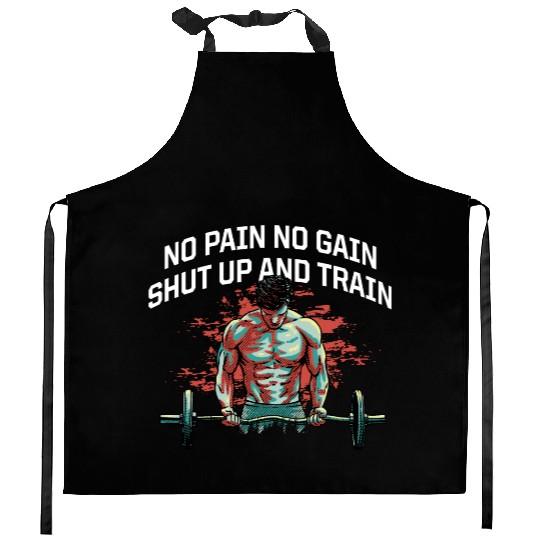 Shut Up and Train Funny Workout Humor Gym Sayings Kitchen Aprons