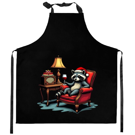 Raccoon Sitting in a Chair, Sipping Wine unique Gi Kitchen Aprons