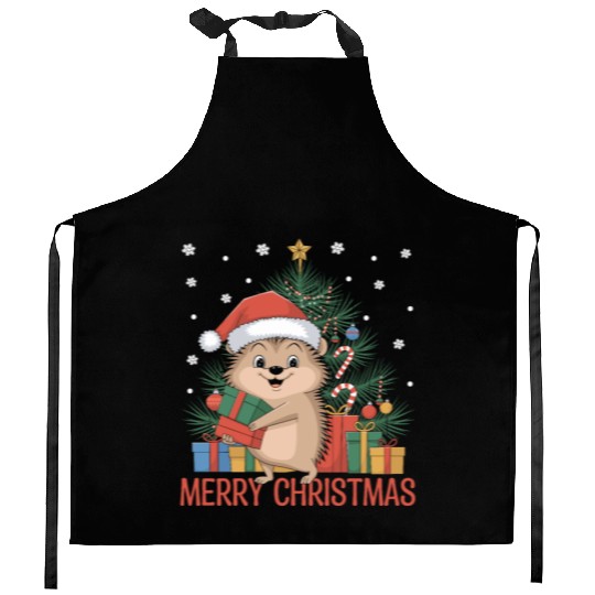 Christmas Hedgehog Santa Hat Kitchen Aprons