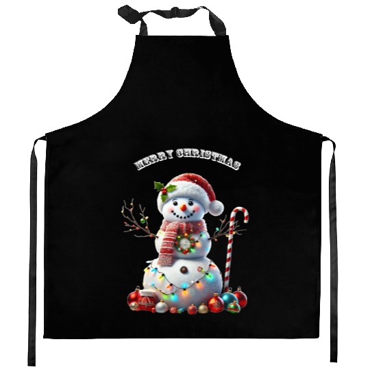 Christmas Holiday Snowman with Decorations URM Kitchen Aprons