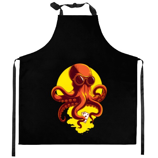 Orange Smart Octopus Kitchen Aprons