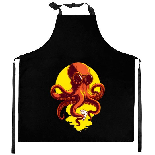 Orange Smart Octopus Kitchen Aprons