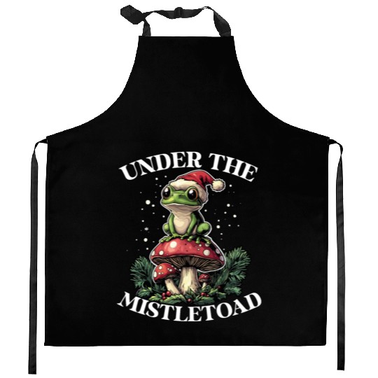Under the Mistletoad Frog on Mushroom Cottagecore Kitchen Aprons